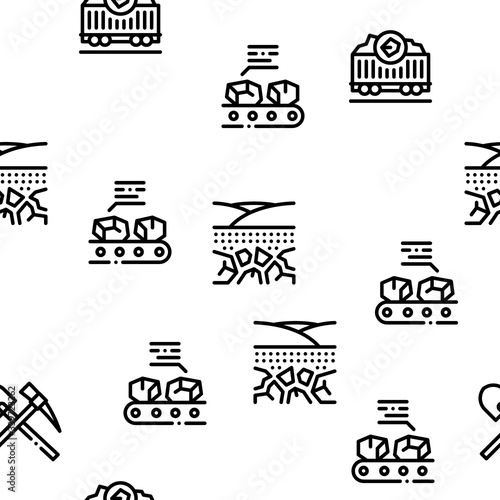 Coal Mining Equipment Seamless Pattern Vector Thin Line. Illustrations