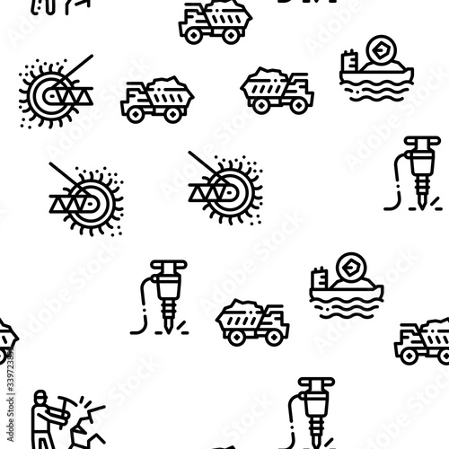Coal Mining Equipment Seamless Pattern Vector Thin Line. Illustrations