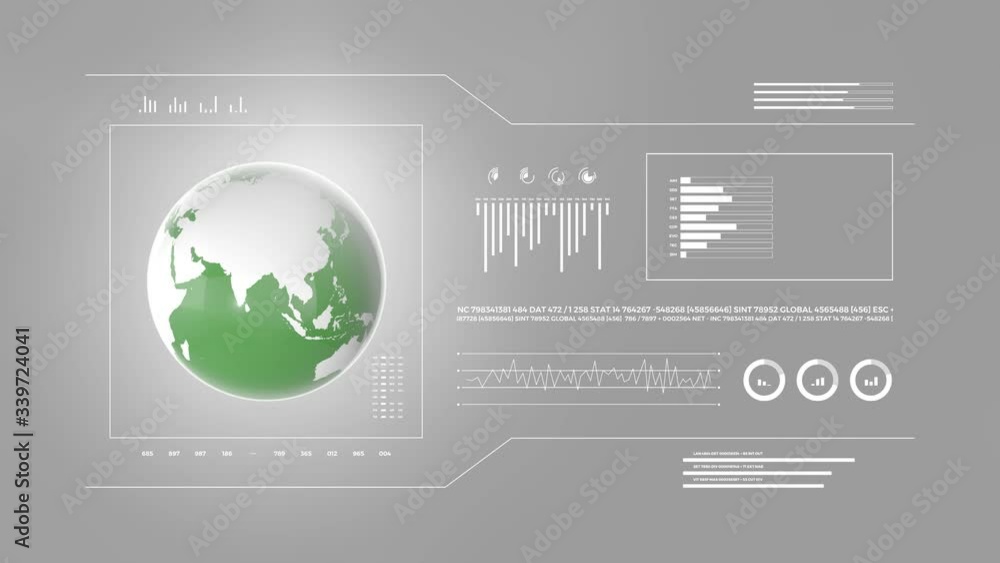 Earth globe rotating and UHD infographics data chart, numbers and ...