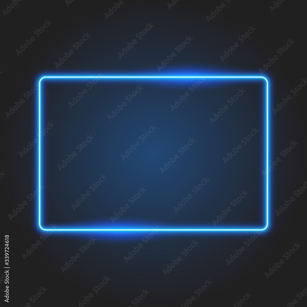 Blue neon sign, rectangle frame on dark grey background, vector illustration. Blue neon sign, rectangle frame on dark grey background, vector illustration.