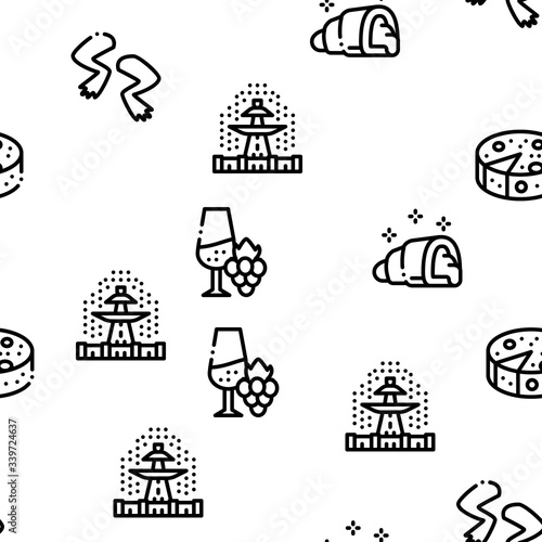 France Country Travel Seamless Pattern Vector Thin Line. Illustrations