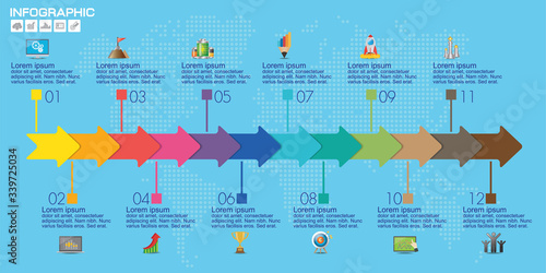12 Parts infographic design vector and marketing icons can be used for workflow layout, diagram, report, web design. Business concept with options, steps or processes.