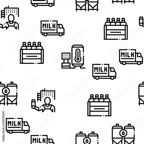 Milk Factory Product Seamless Pattern Vector Thin Line. Illustrations