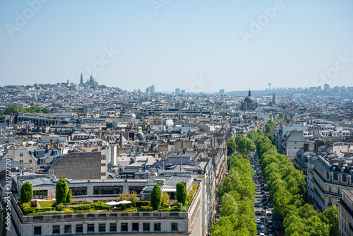 Panoramic View from Arc de Triomphe Notheast to Sacre Coeur Church, Paris/France
