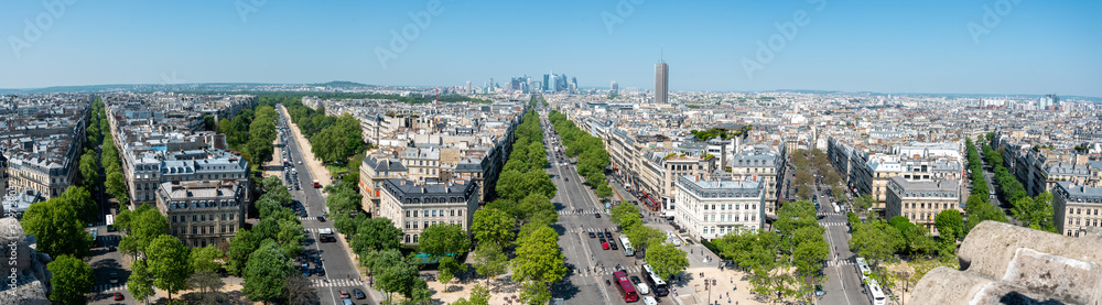 Panoramic View from Arc de Triomphe to La Defense District, Paris/France