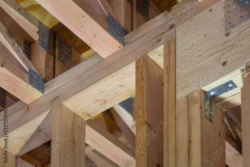 Frame house construction. Wooden house building. Close-up