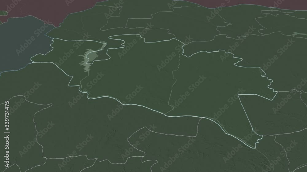 Niger, state with its capital, zoomed and extruded on the administrative map of Nigeria in the conformal Stereographic projection. Animation 3D Niger, state with its capital, zoomed and extruded on the administrative map of Nigeria in the conformal Stereographic projection. Animation 3D