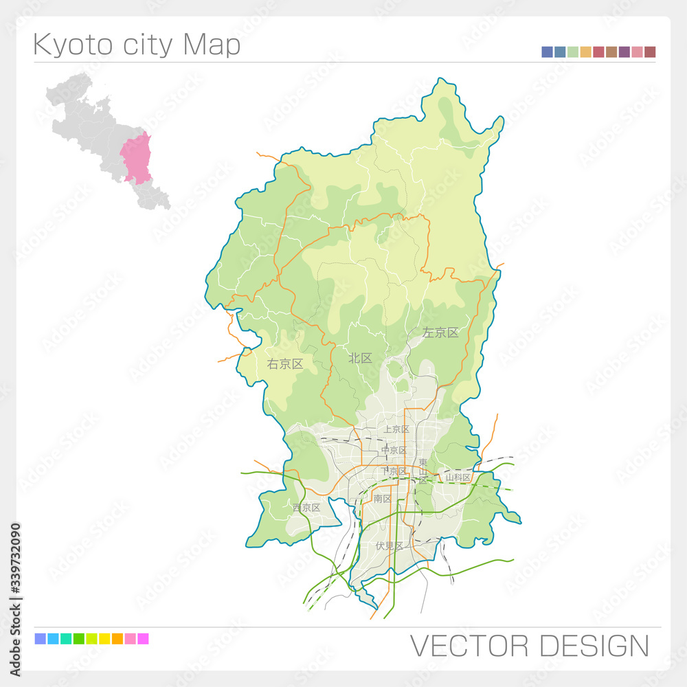 Obraz premium 京都市の地図・Kyoto city(交通アクセス)