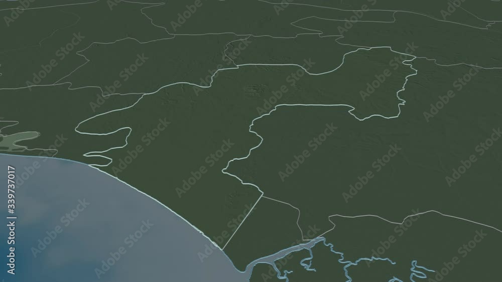 Ondo, state with its capital, zoomed and extruded on the administrative map of Nigeria in the conformal Stereographic projection. Animation 3D Ondo, state with its capital, zoomed and extruded on the administrative map of Nigeria in the conformal Stereographic projection. Animation 3D