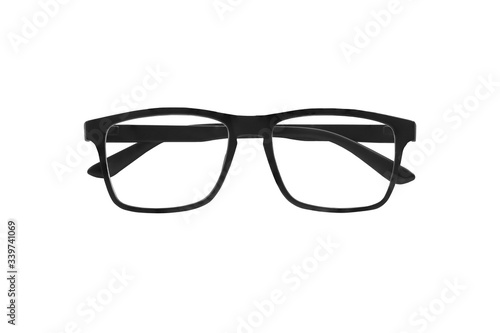 Eye glasses spectacles with black frame For reading isolated on white background with clipping path..