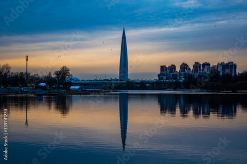 Lakhta Center, landscape, cityscape, reflection, river, sky