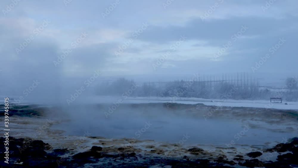 Geyser Park in Iceland with hot natural steam coming from the ground Geyser Park in Iceland with hot natural steam coming from the ground