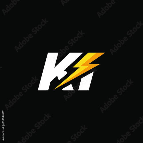 Initial Letter KI with Lightning 