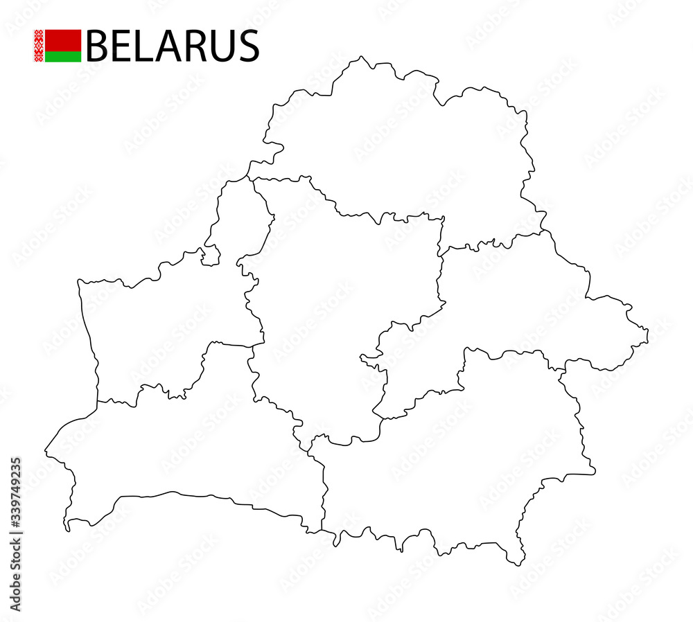 Belarus map, black and white detailed outline regions of the country.