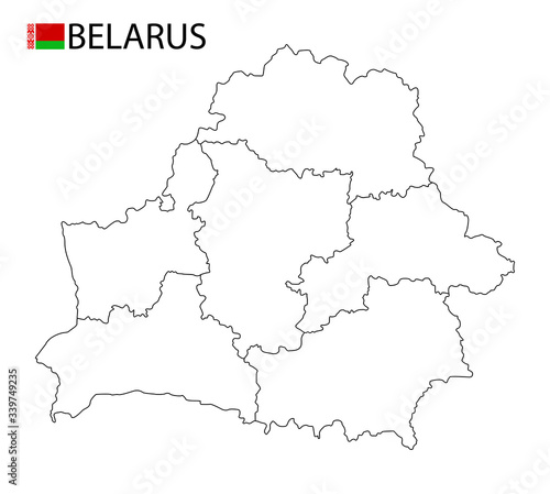 Belarus map  black and white detailed outline regions of the country.