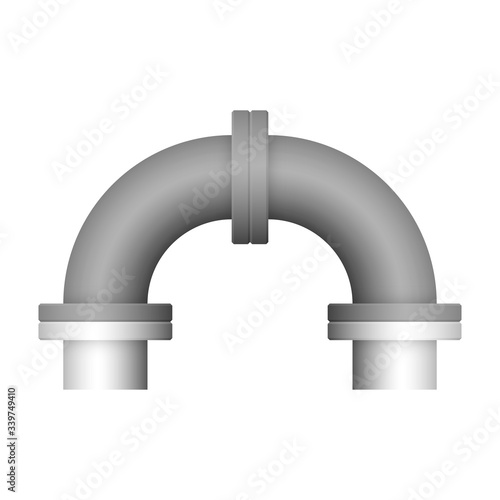 Pipe vector. Connection by flange fitting. For pipeline construction to transport liquid or gas in industry i.e. crude, oil, natural gas. Also water supply infrastructure in plumbing and irrigation.