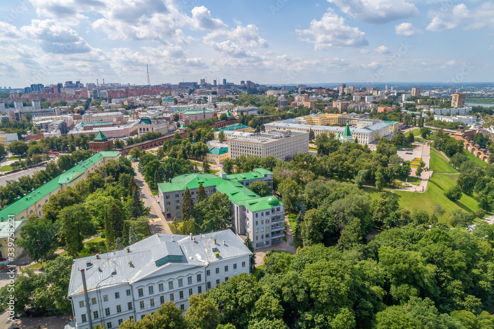 Nizhny Novgorod Kremlin summer views on a Sunny day. Shooting from a drone