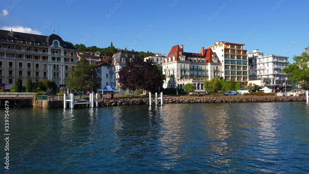 View of nice France, Evian houses and streets and seaside  