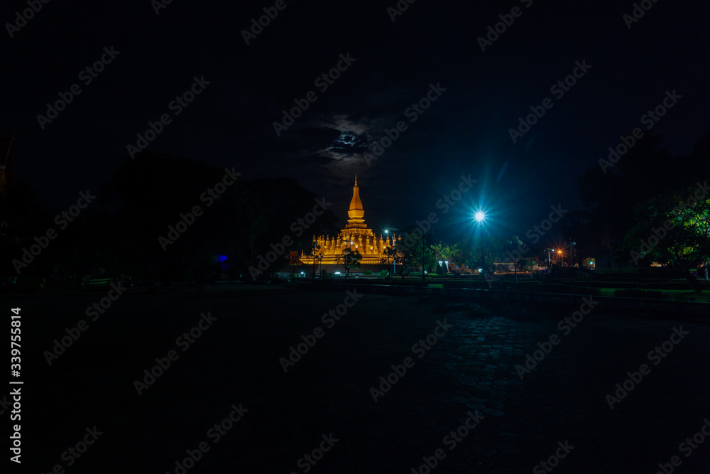 Pha tat Luang stupa gold large vientiane laos at night