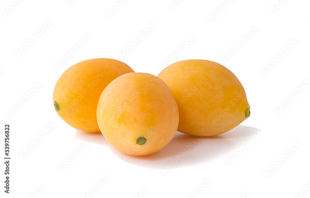 Sweet ripe Marian plum thai fruit an isolated on white background Sweet ripe Marian plum thai fruit an isolated on white background