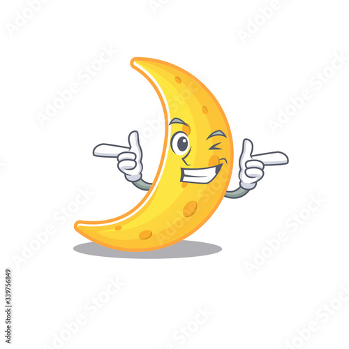 Cartoon design concept of crescent moon with funny wink eye