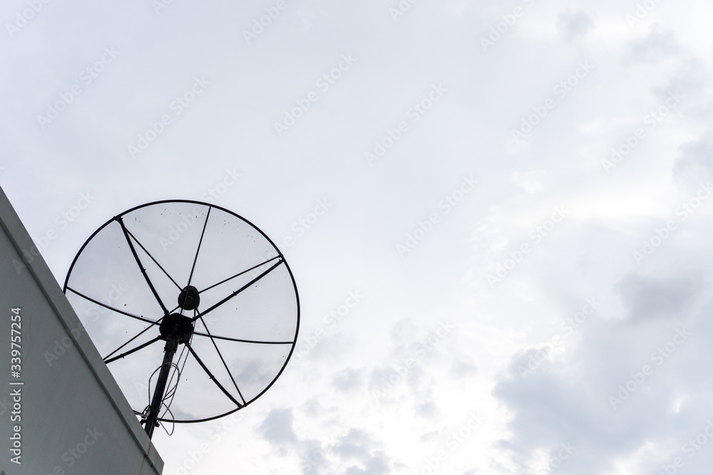 satellite dish antenna on the roof  with sky background.