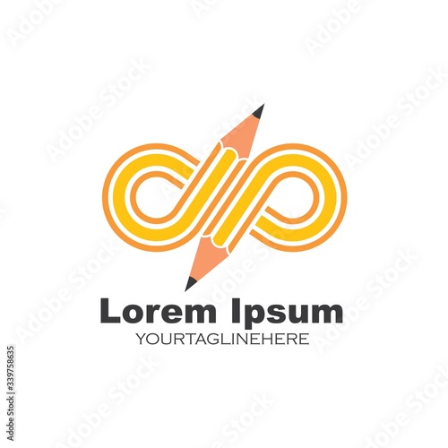 infinity pencil conceptl vector illustration icon and logo of education
