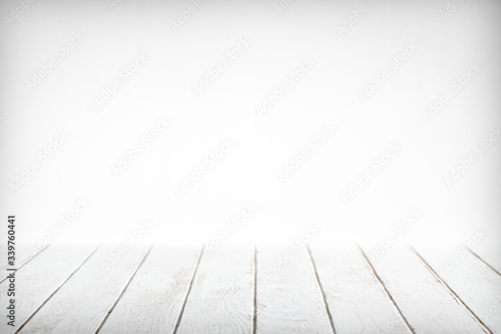White wooden table background