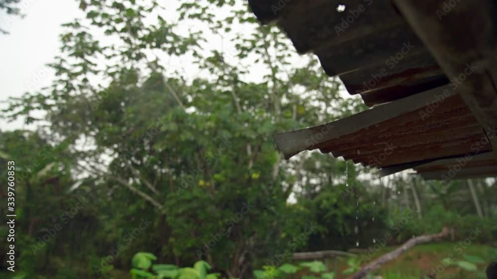 Rain Dripping off Metal Corrugated roof towards camera. Rain Dripping off Metal Corrugated roof towards camera.