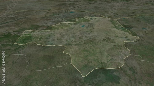 Zamfara, state with its capital, zoomed and extruded on the satellite map of Nigeria in the conformal Stereographic projection. Animation 3D photo