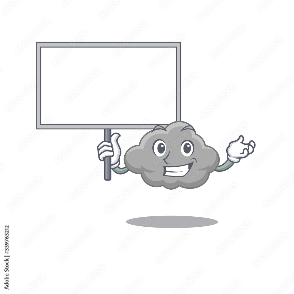 An icon of grey cloud mascot design style bring a board An icon of grey cloud mascot design style bring a board