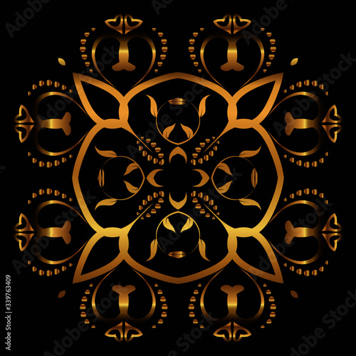 Luxury logo. Vector template for logos, book covers, business cards, corporate identity creation. Illustration of a gold tracery element on a black background. Foil stamping