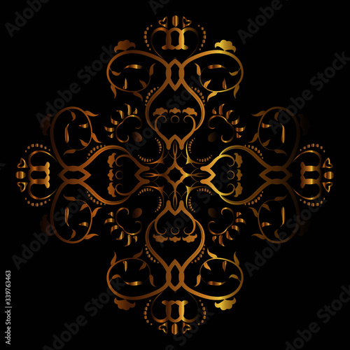 Luxury logo. Vector template for logos, book covers, business cards, corporate identity creation. Illustration of a gold tracery element on a black background. Foil stamping