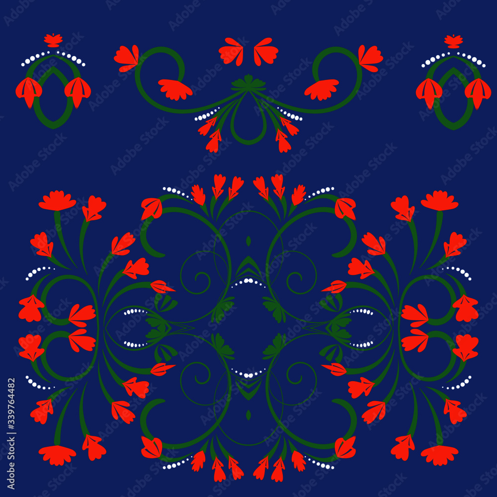 Decorative spring pattern with plant and flowers, workpiece for your design. Flowers elements and motifs. Decor for textile and print design. Vector. Decorative spring pattern with plant and flowers, workpiece for your design. Flowers elements and motifs. Decor for textile and print design. Vector.
