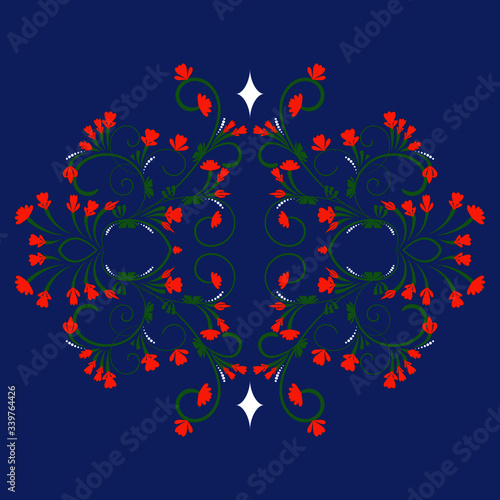Decorative spring pattern with plant and flowers, workpiece for your design. Flowers elements and motifs. Decor for textile and print design. Vector.