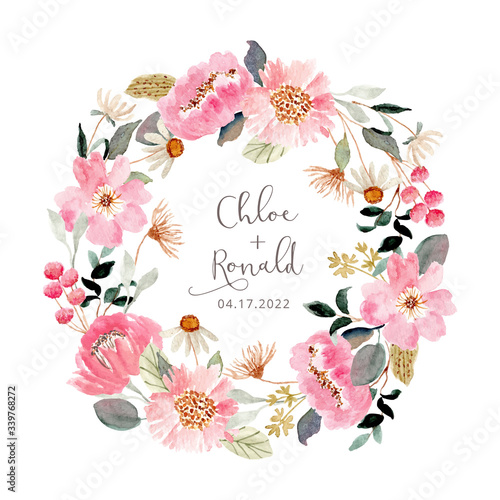 fresh pink floral garden watercolor wreath