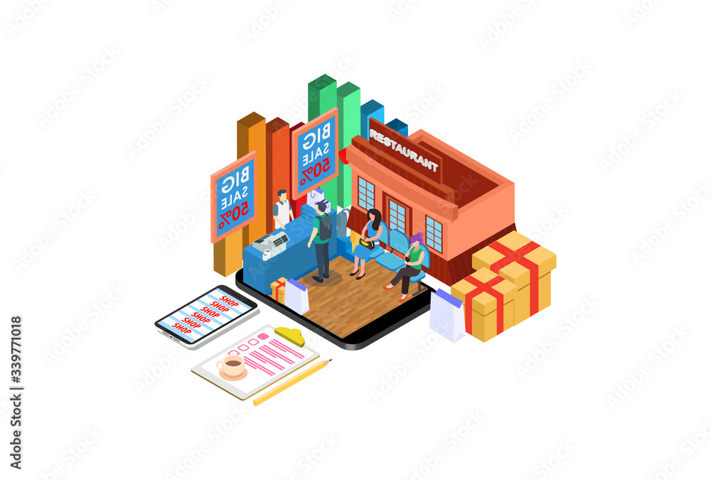 Modern Isometric Smart Cashless E-Payment Lifestyle, Suitable for Diagrams, Infographics, Illustration, And Other Graphic Related Assets
