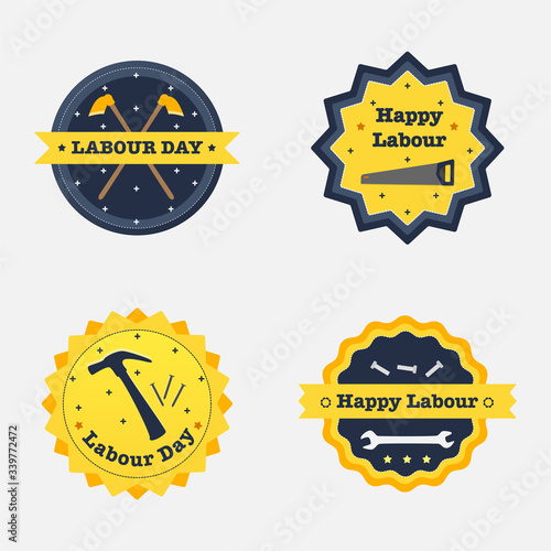 Set of labourday badge. Vector illustrstion. Flat design.
