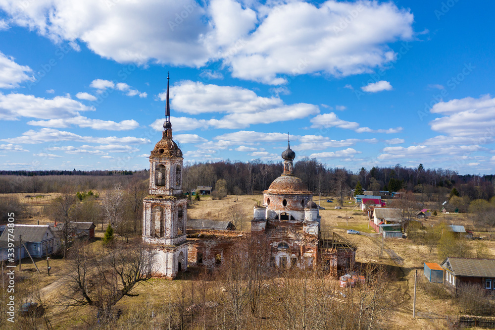Dilapidated Church of the Assumption of the Blessed Virgin Mary in the village of Parkhachevo, Ivanovo Region, Russia.