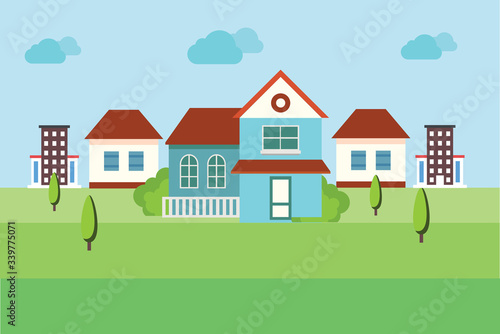 Suburban cottage, residential house with garage