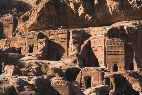 Street of Facades and tombs in Petra ruin and ancient city, Jordan, Arab photo