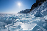 Landscape of Baikal frozen lake in winter season, Siberia, Russia