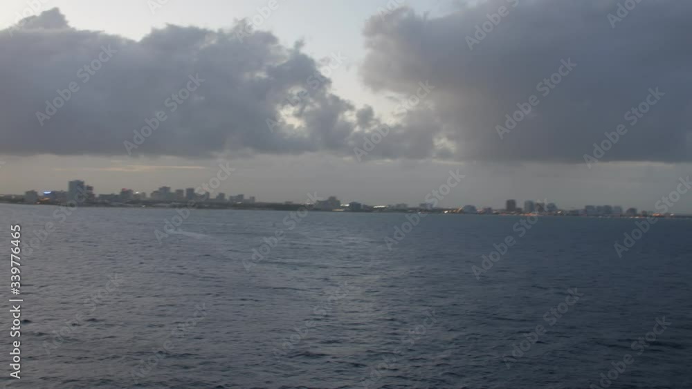 View on Miami port Everglades from cruise ship at the evening deem light View on Miami port Everglades from cruise ship at the evening deem light