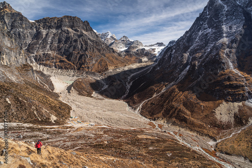 Top view of Thagnag village in Mera peak climbing route in Himalaya mountains range, Nepal photo