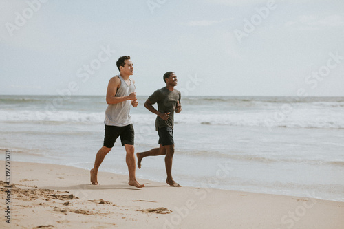 Healthy friends jogging together