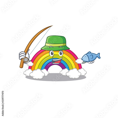 Cartoon design concept of rainbow while fishing