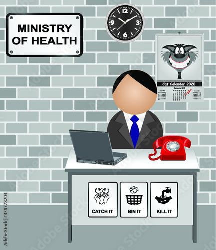 Government Ministry of health official sat at his desk responsible for medical related issues