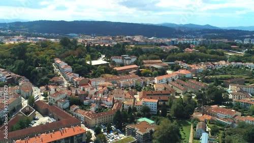 Panoramic Aerial View Of Santiago De Compostela, The Capital Of Galicia In Northwest Spain.