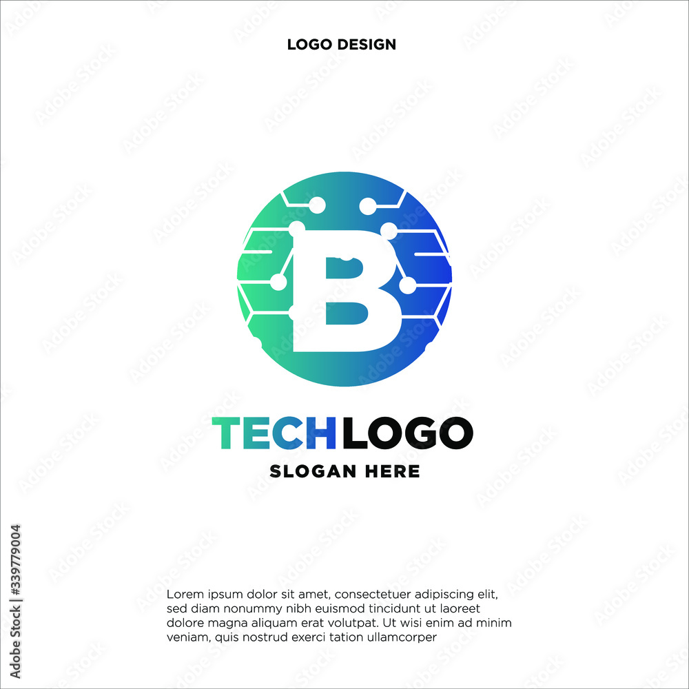 B Technology Circuit Alphabet. Logo. Simple, modern, futuristic. With Blue Gradation Color.