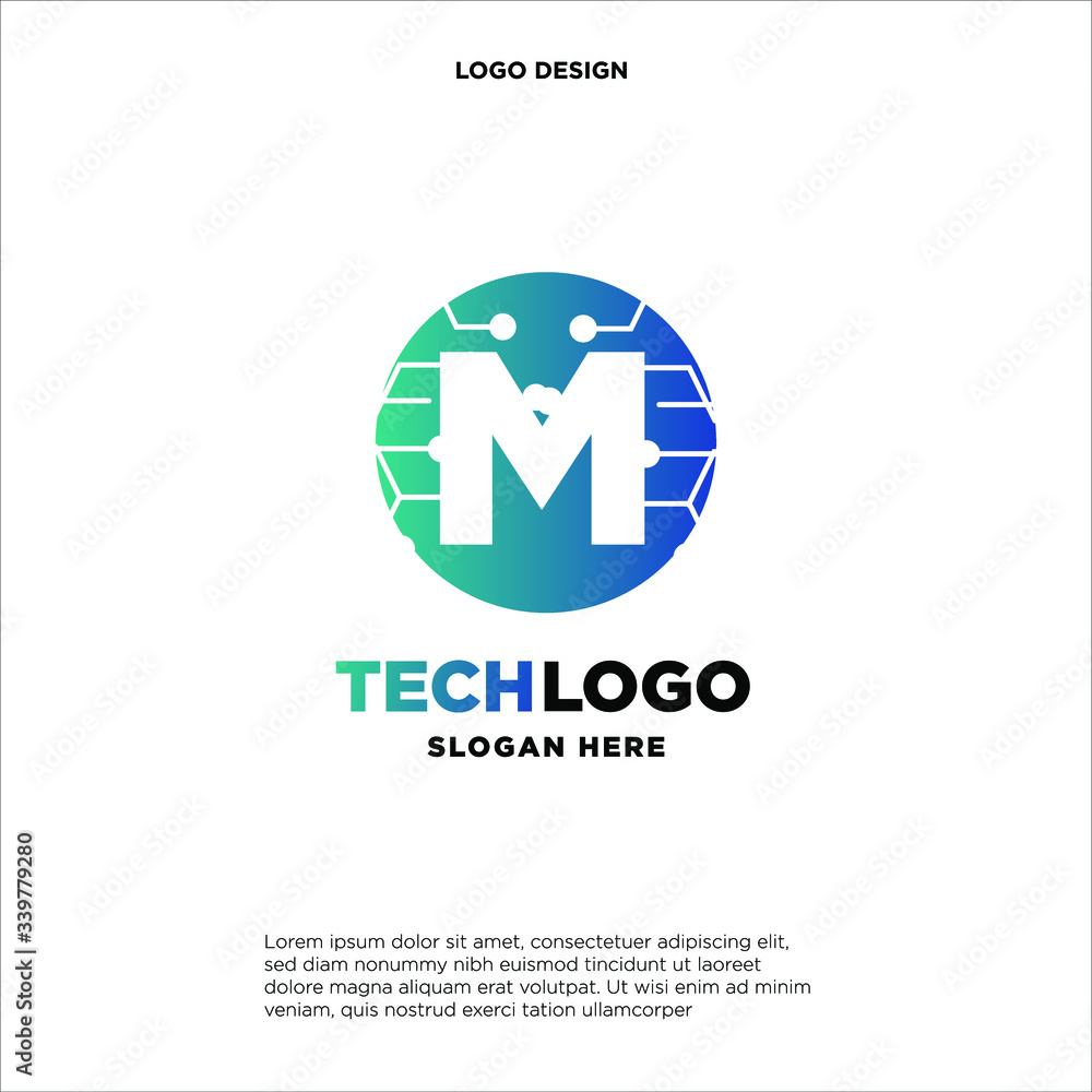 M Technology Circuit Alphabet. Logo. Simple, modern, futuristic. With Blue Gradation Color. M Technology Circuit Alphabet. Logo. Simple, modern, futuristic. With Blue Gradation Color.